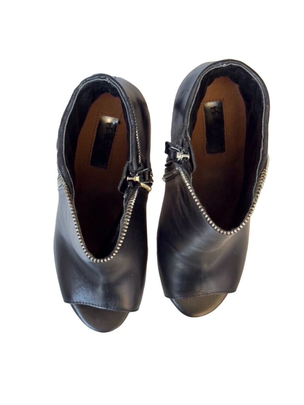 Halogen Black Leather Open-Toe Stiletto Ankle Boots With Zipper Detail Size 8M - Picture 7 of 15